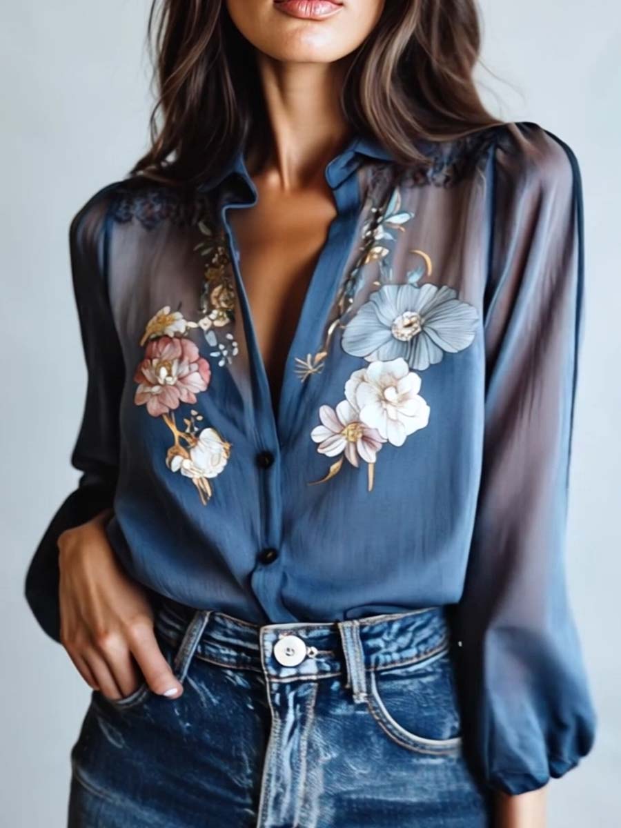 Women's Floral Chiffon Blouse for Elegant Everyday and Casual Styling