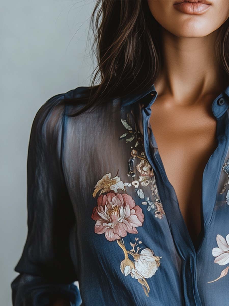 Women's Floral Chiffon Blouse for Elegant Everyday and Casual Styling