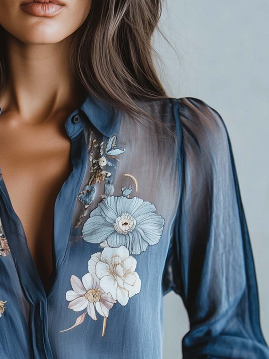 Women's Floral Chiffon Blouse for Elegant Everyday and Casual Styling