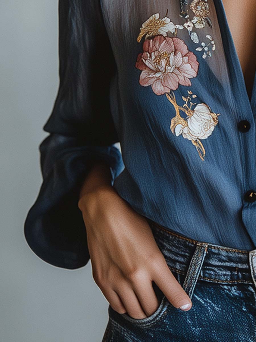 Women's Floral Chiffon Blouse for Elegant Everyday and Casual Styling