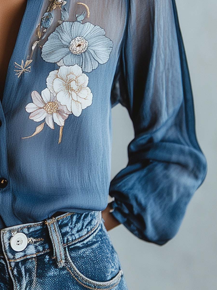 Women's Floral Chiffon Blouse for Elegant Everyday and Casual Styling