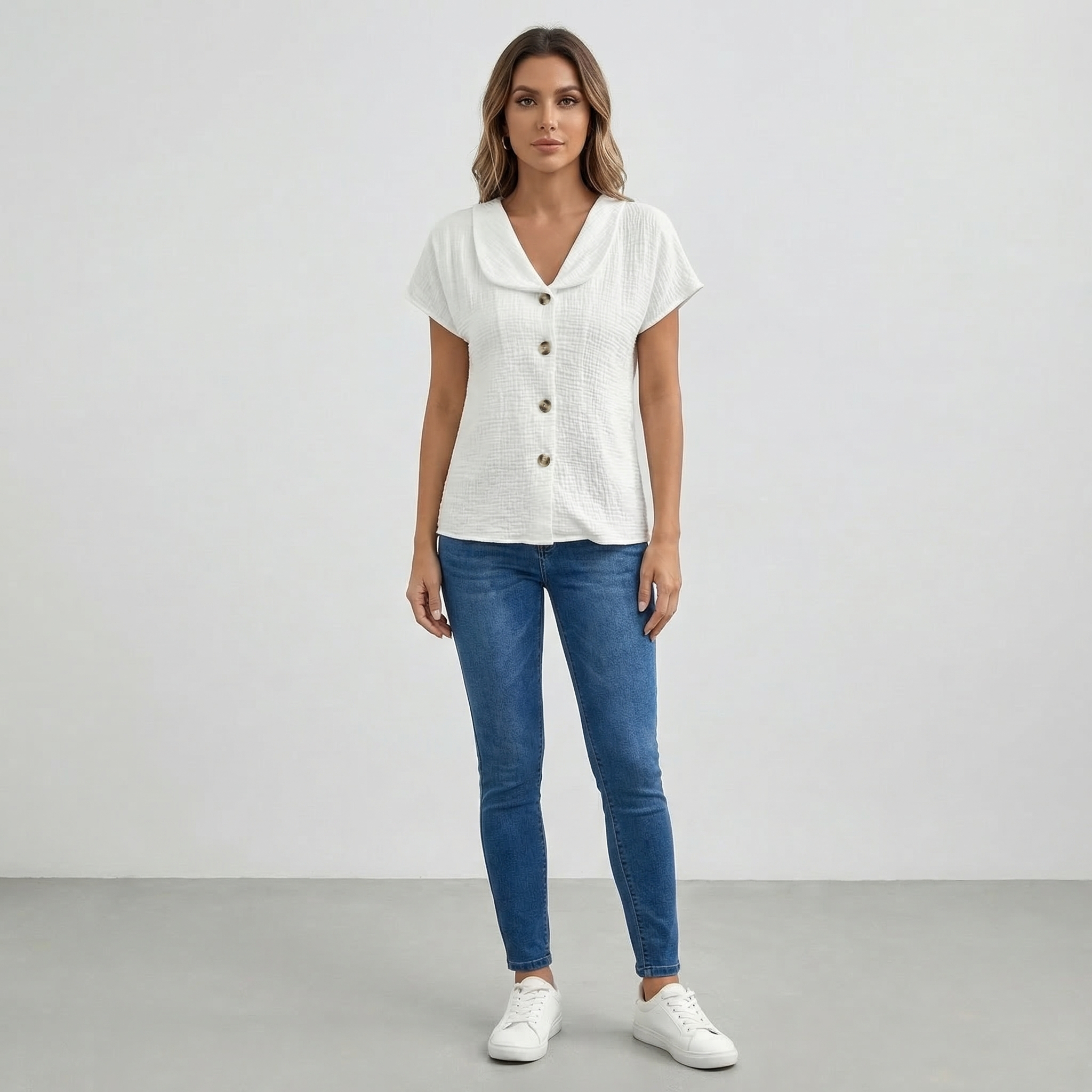 Women’s V-Neck Short Sleeve Textured Top