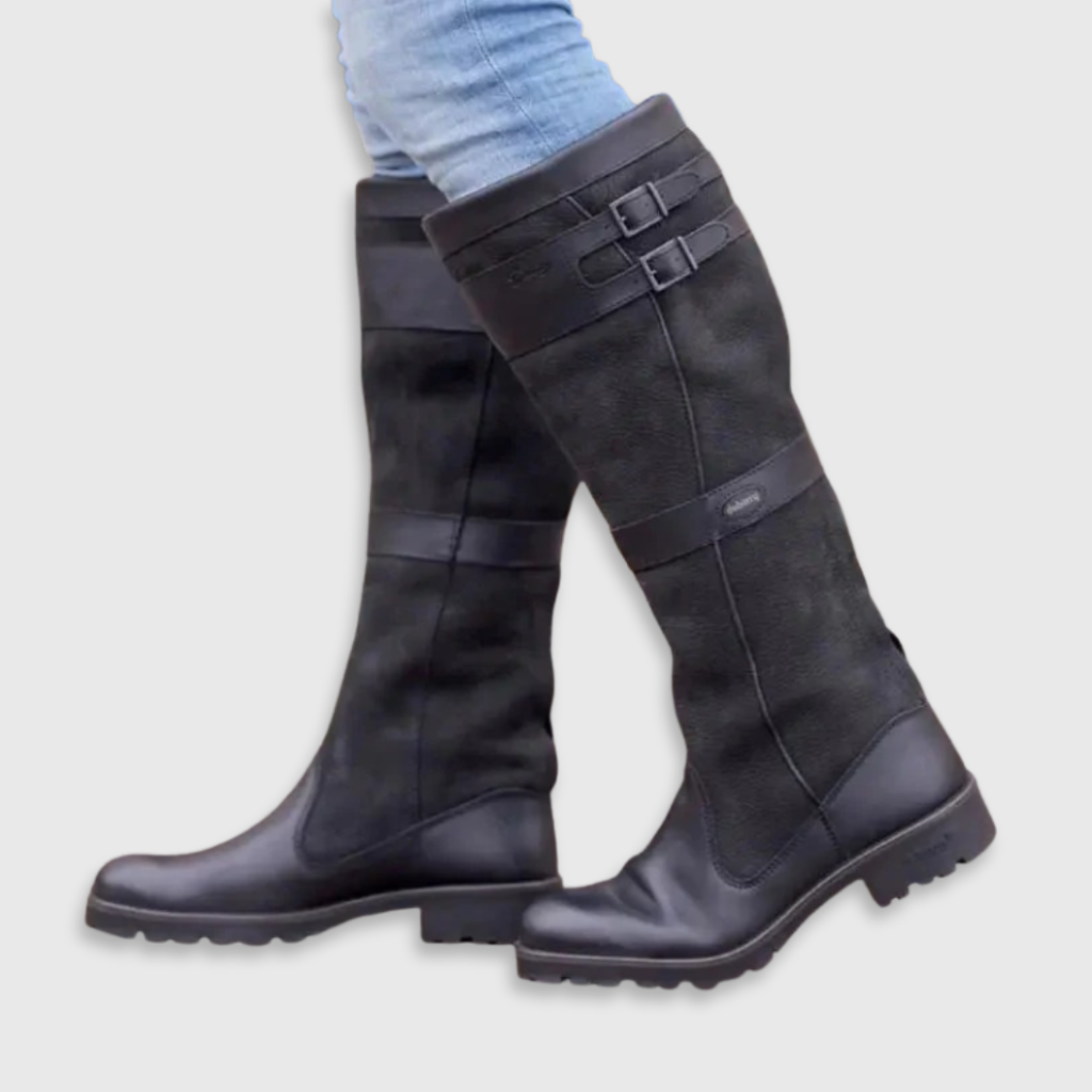 Bottes pour femmes à hauteur du genou, à double boucle et à talon bas
