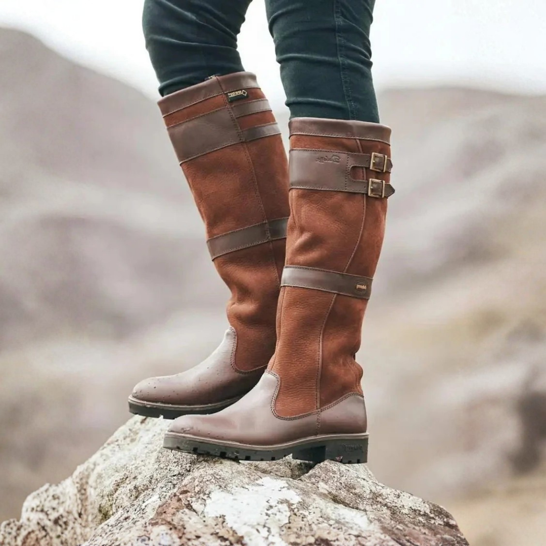 Women's Knee-High Double Buckle Low Heel Boots