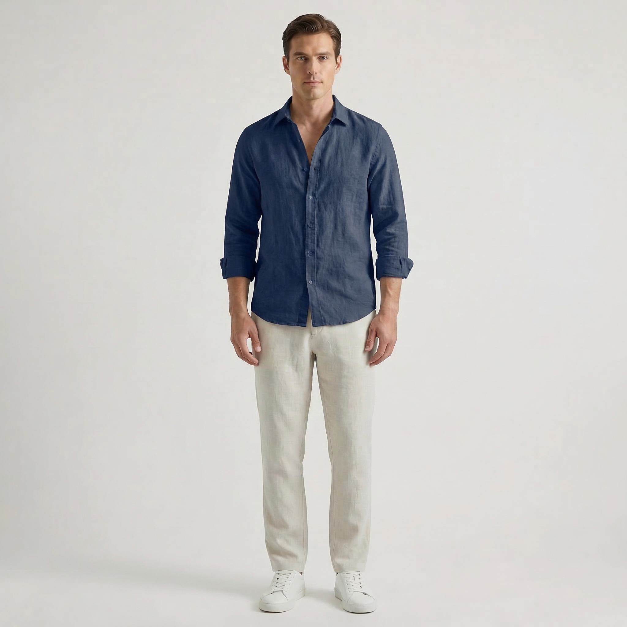 Men’s Long Sleeve Linen V-Neck Shirt