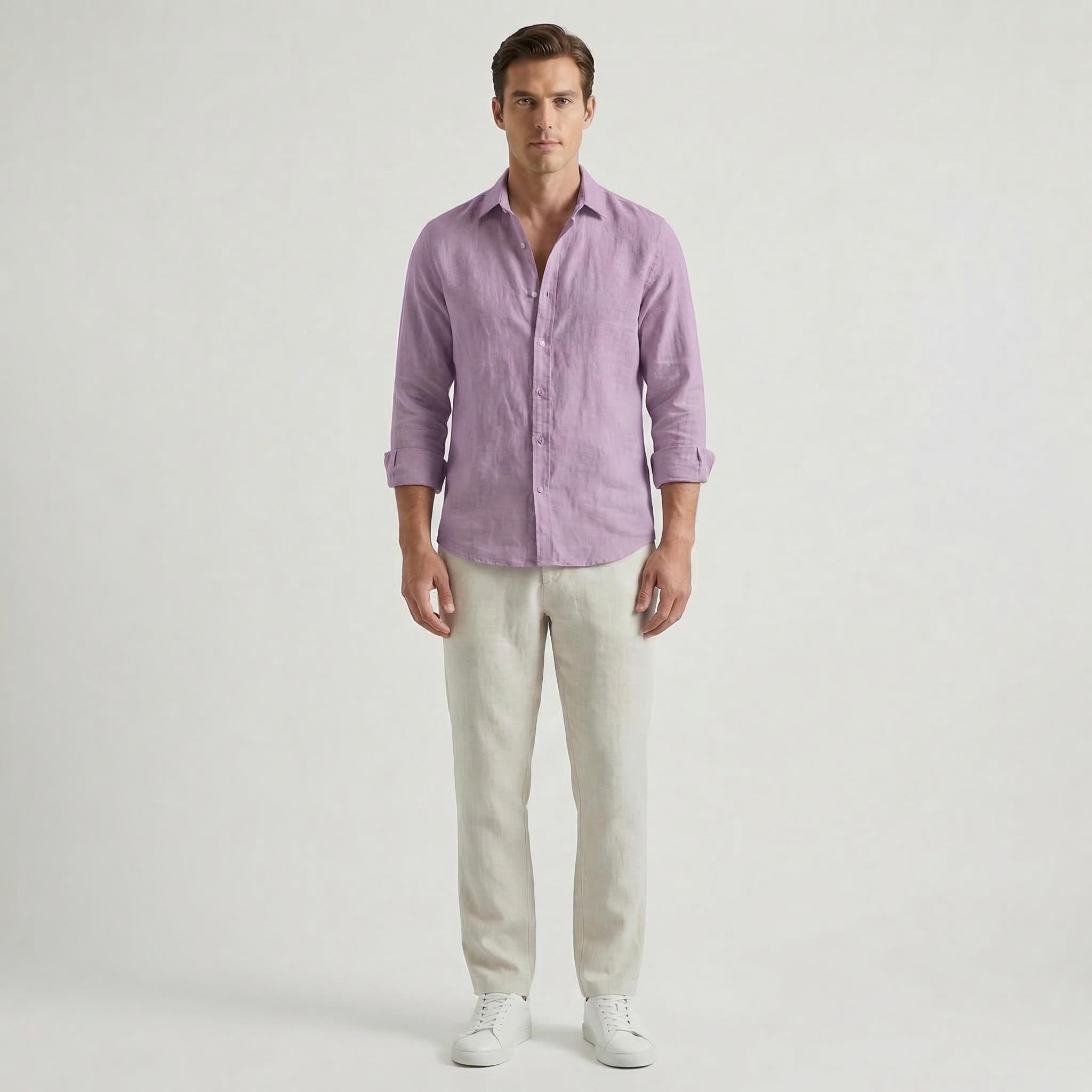 Men’s Long Sleeve Linen V-Neck Shirt