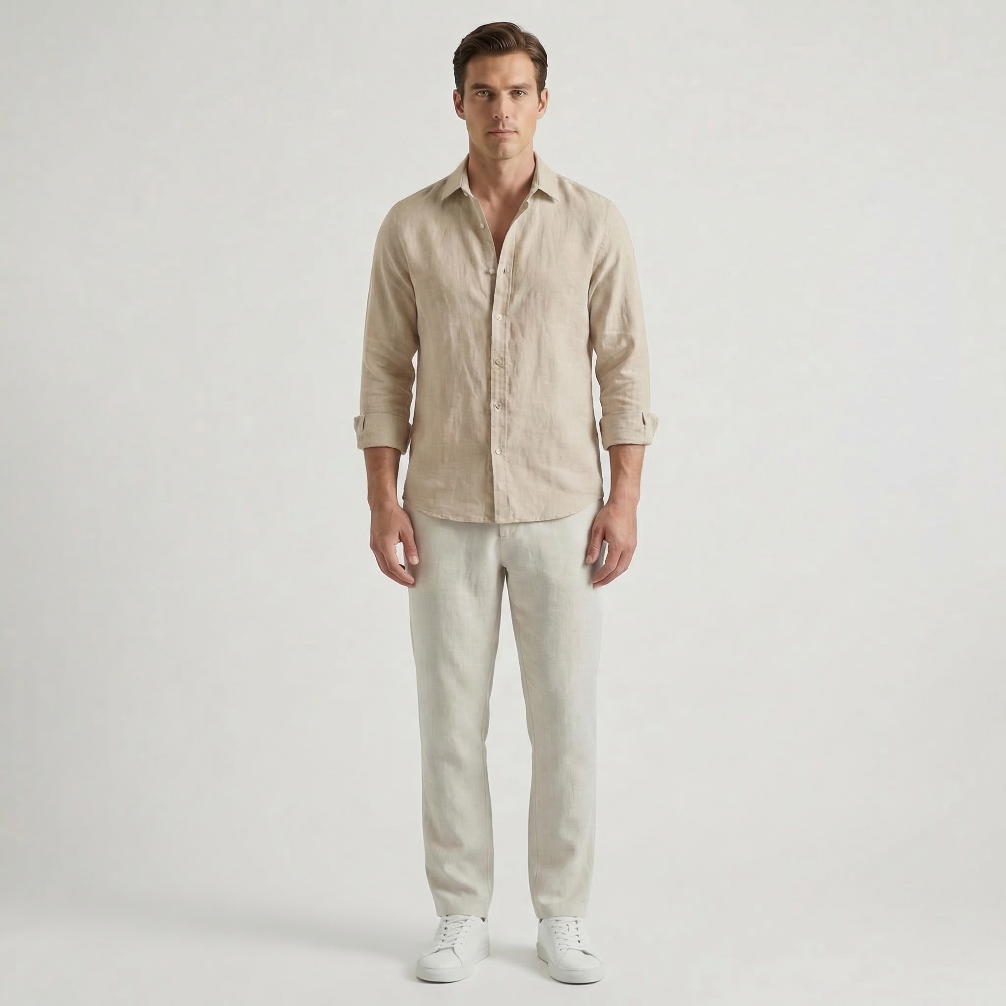 Men’s Long Sleeve Linen V-Neck Shirt
