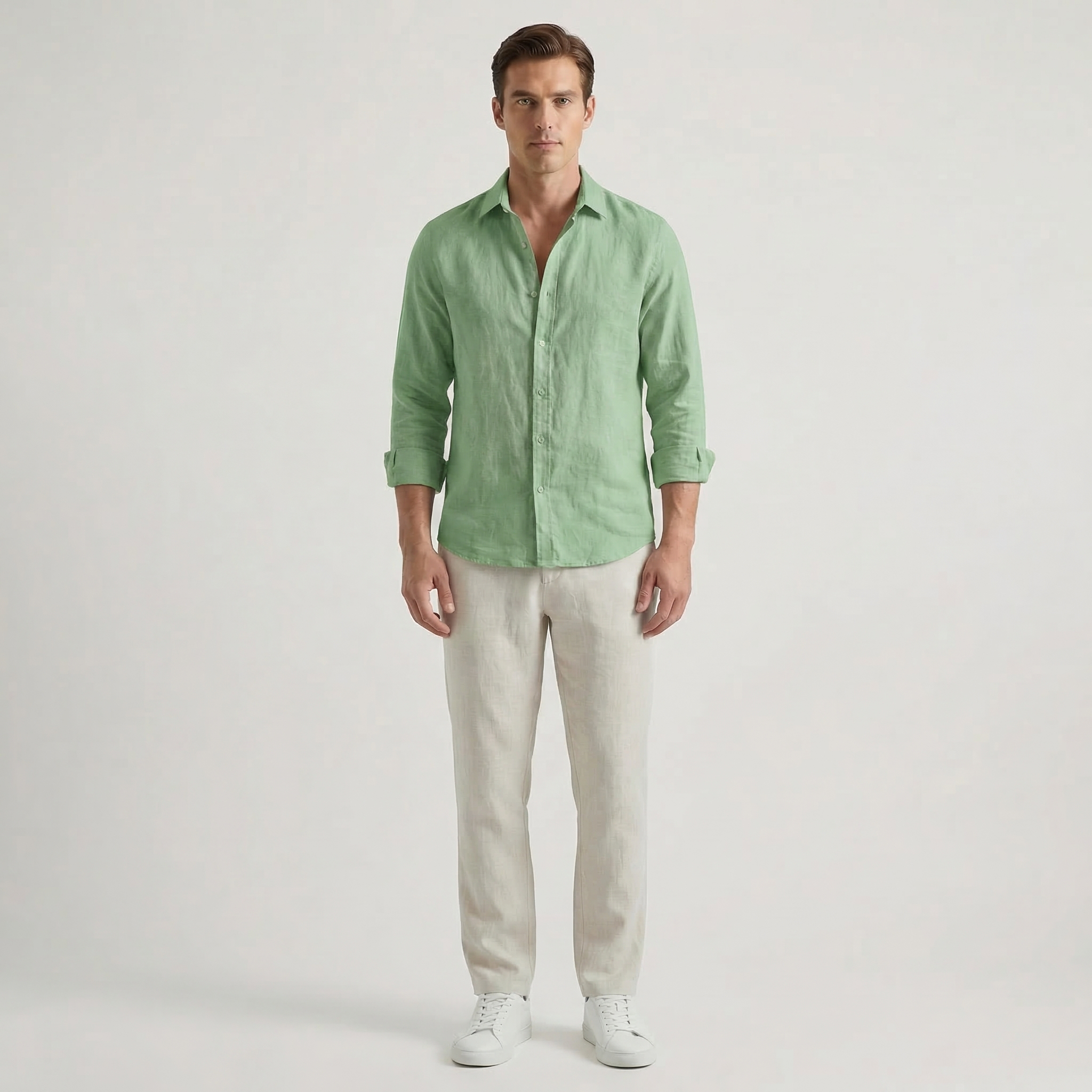 Men’s Long Sleeve Linen V-Neck Shirt