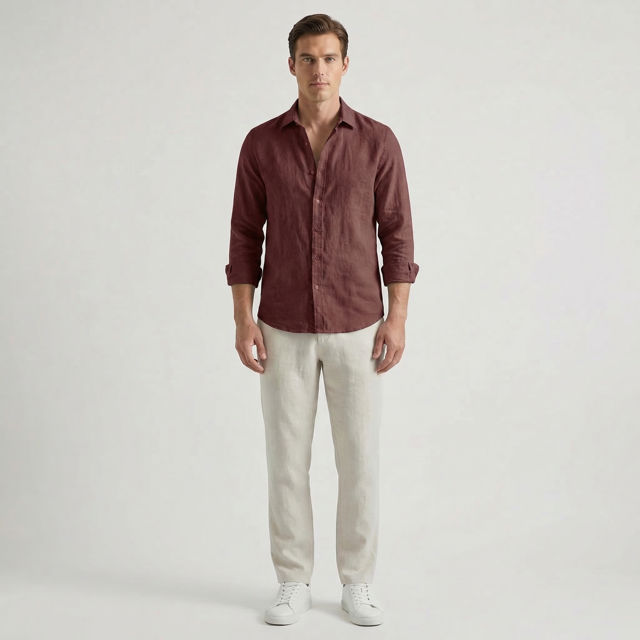 Men’s Long Sleeve Linen V-Neck Shirt