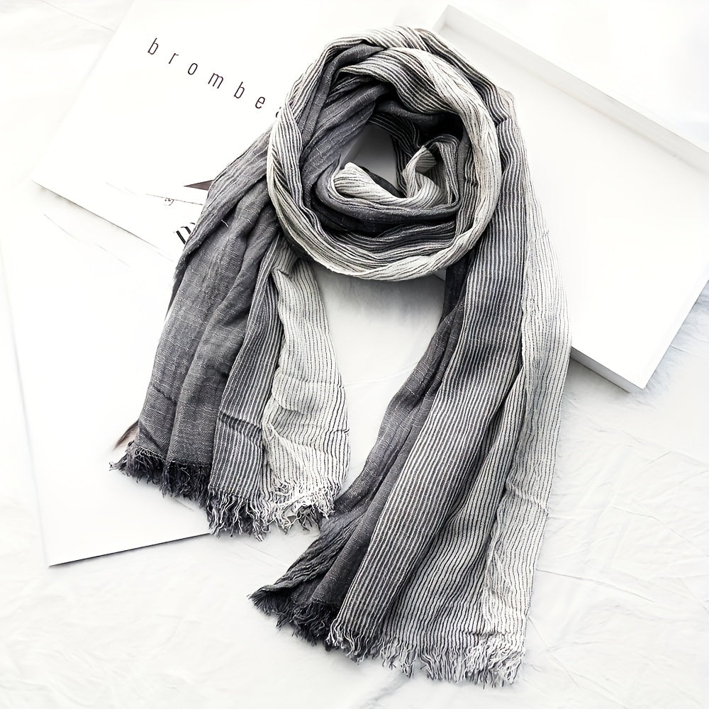 Men’s Two-Tone Textured Fringed Scarf