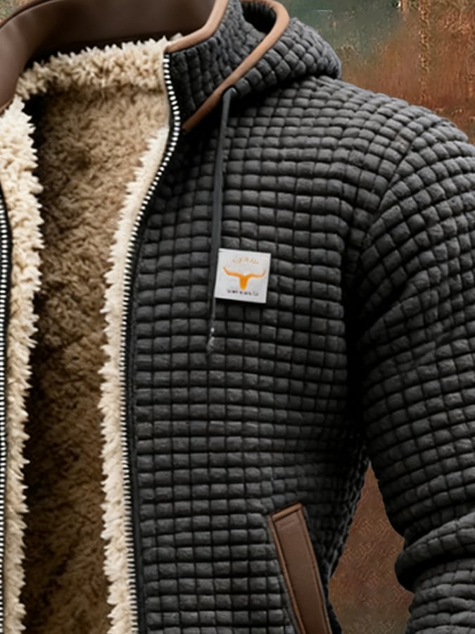 Męska teksturowana bluza z kapturem i podszewką z polaru sherpa