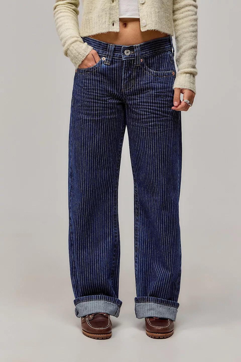 Damen Weite Denim-Hosen mit Nadelstreifenmuster und lockerem Schnitt