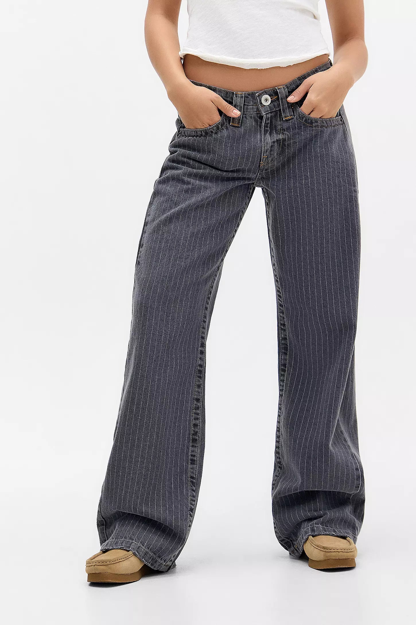 Damen Weite Denim-Hosen mit Nadelstreifenmuster und lockerem Schnitt