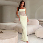 Damen Maxikleid mit Spitzeneinsatz und Trägerdetail für elegante Abendgarderobe
