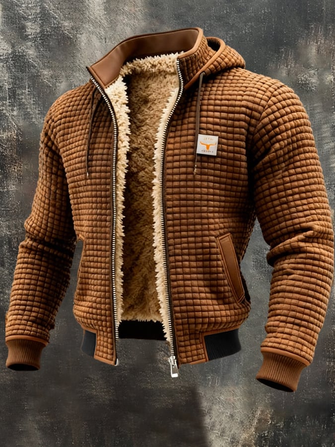 Sweat à capuche texturé pour homme, doublé en sherpa