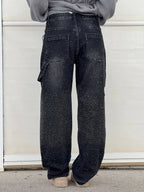 Damen-Jeans mit hohem Bund, geradem Bein und funkelnden Strasssteinen, komplett verziert