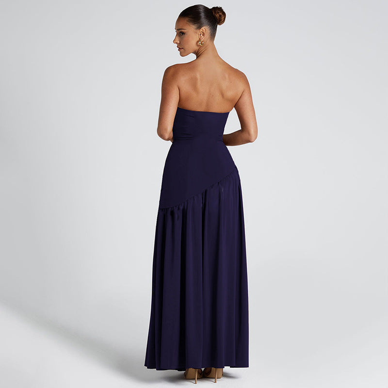 Damen Trägerloses Maxikleid mit Seitenschlitz und elegantem Kontrastdesign