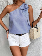 Women's One-Shoulder Striped Ruffle Blouse