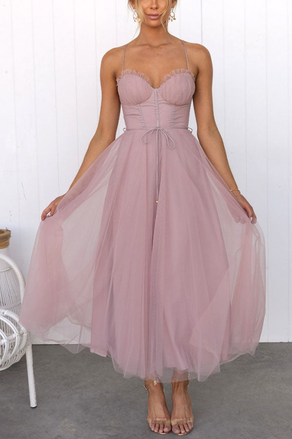 Women's Tulle Midi Dress for Elegant Summer Parties and Celebrations