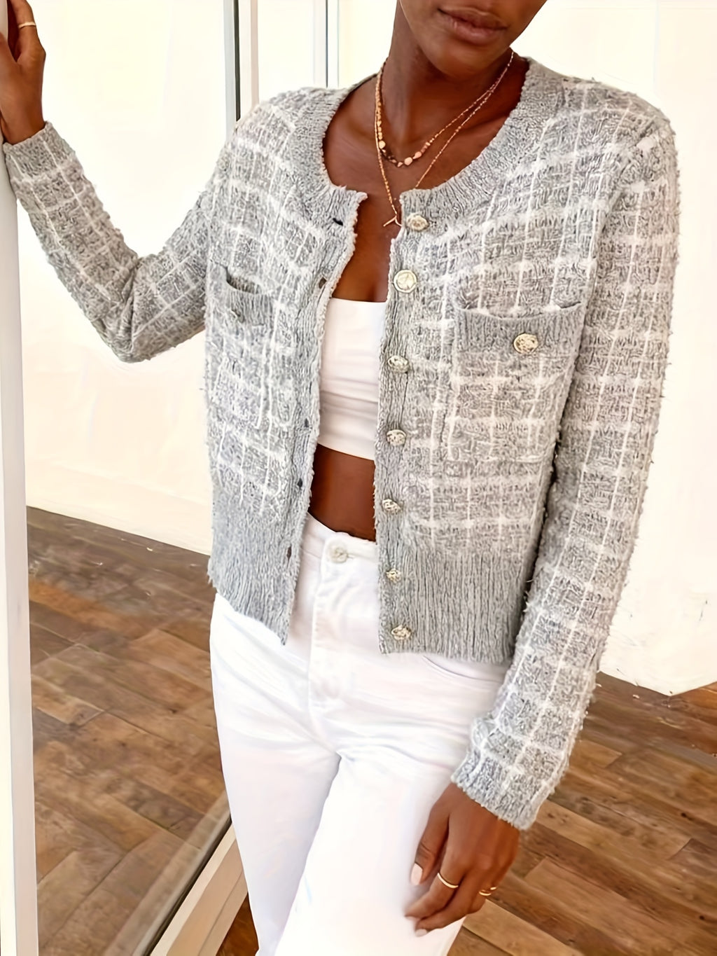 Women’s Textured Button-Front Cardigan