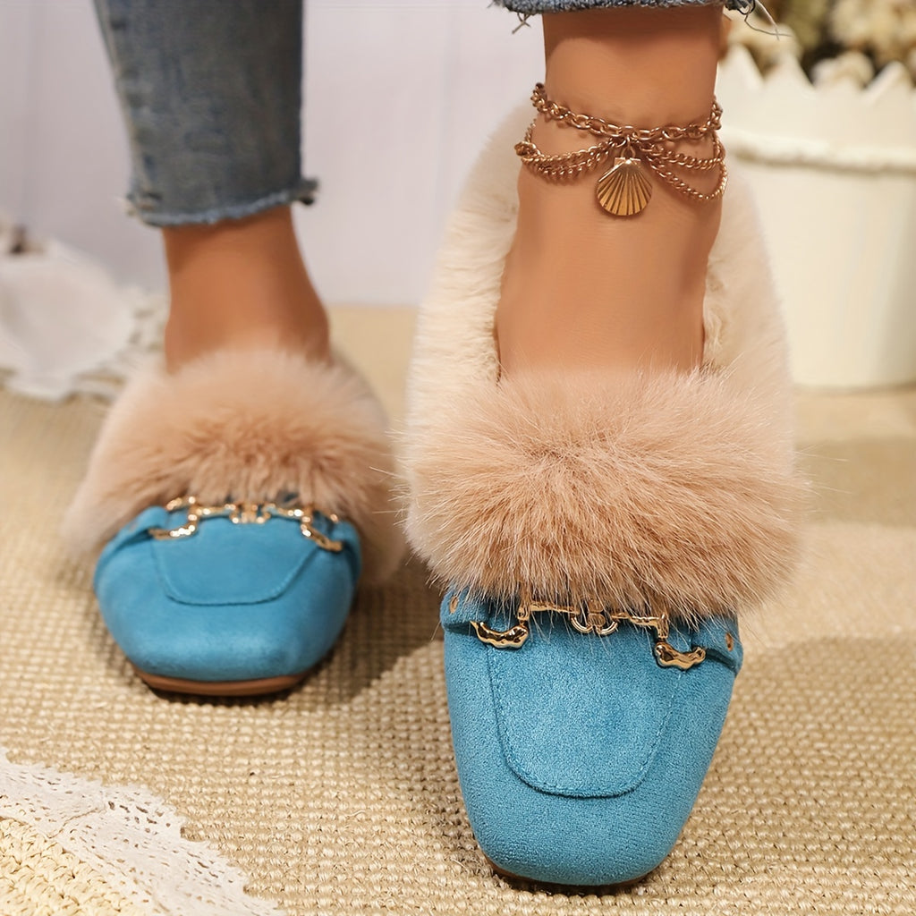Mules chaussons pour femme bordés de fausse fourrure
