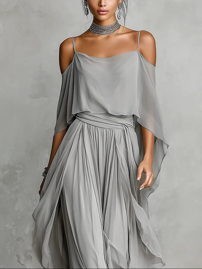 Elegantes fließendes Chiffonkleid für Damen mit Lagen-Drapierung und entspannter Passform