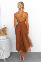 Women's Tulle Midi Dress for Elegant Summer Parties and Celebrations