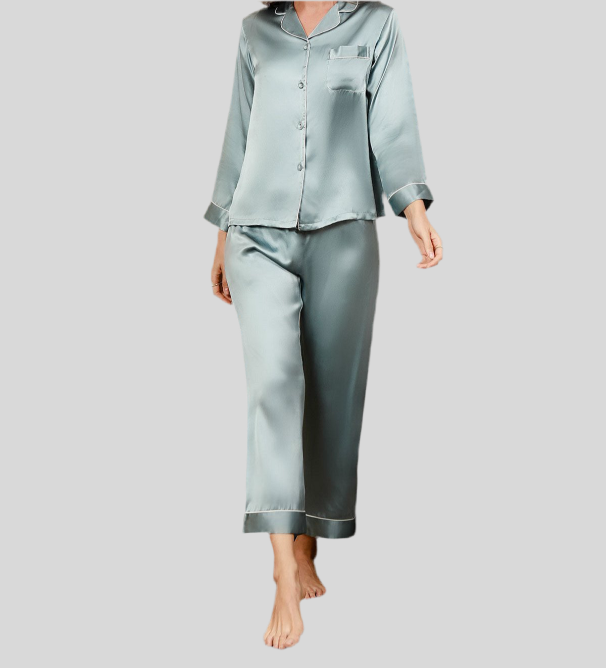 Damen Seiden-Pyjama-Set mit weichem Satin-Finish für luxuriösen Schlafkomfort