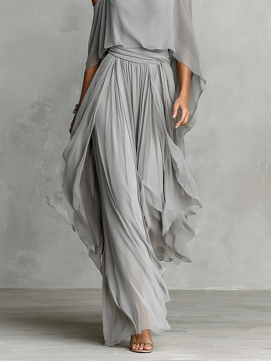 Elegantes fließendes Chiffonkleid für Damen mit Lagen-Drapierung und entspannter Passform