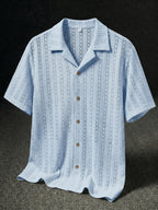 Men's Textured Open Knit Button-Up Resort Shirt