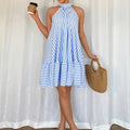 Damen Gestreiftes Neckholder Swing Mini Kleid