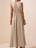 Women's Sleeveless Maxi Dress with V-Neck and Beaded Strap Details