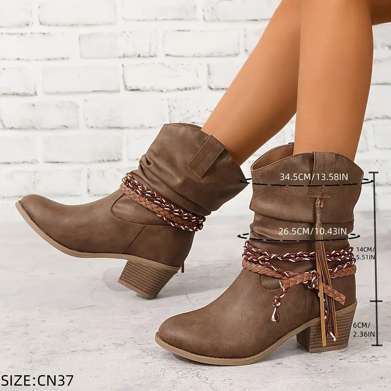 Bottes montantes tressées pour femmes, à hauteur du mollet, style enveloppant