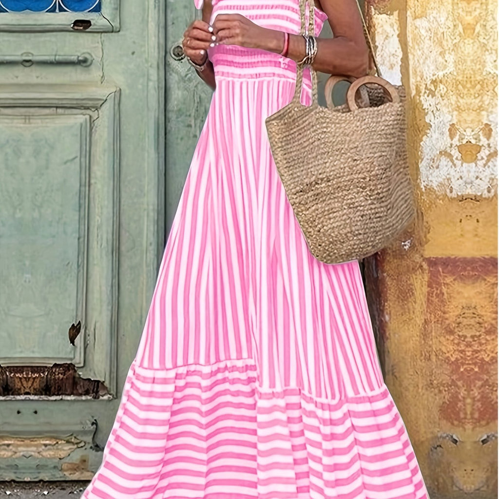 Women's Striped Smocked Tie-Shoulder Maxi Dress