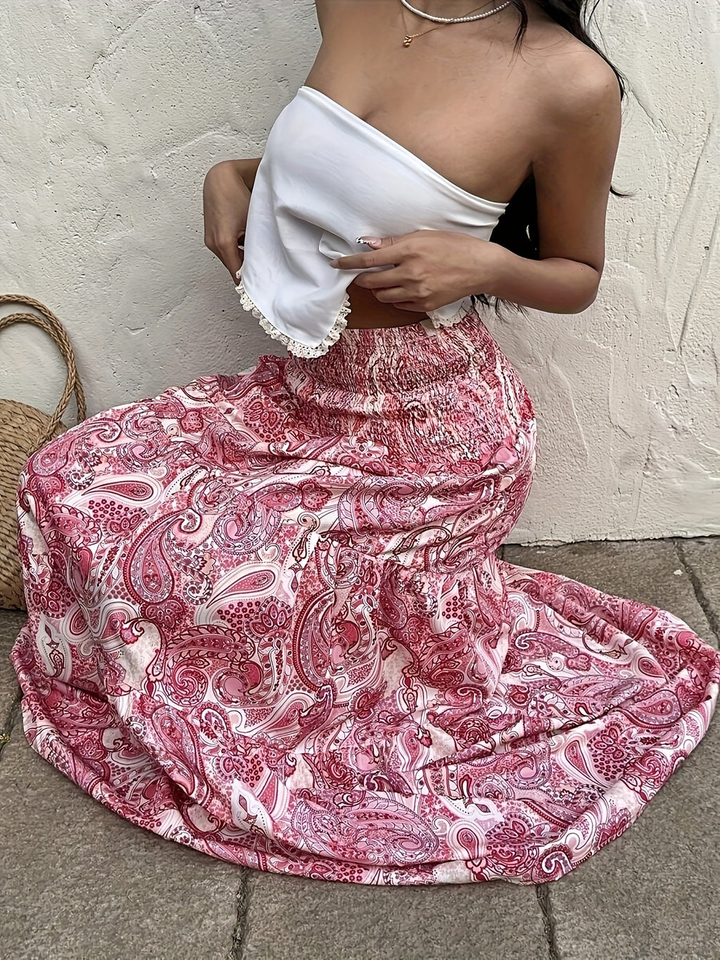 Długa spódnica damska boho w paisley