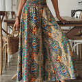 Pantalones de pierna ancha estampados de estilo bohemio para mujer