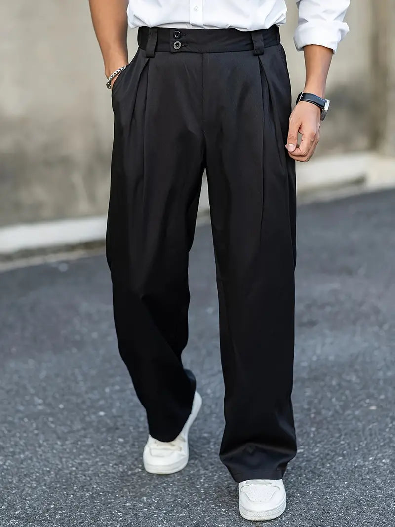 Men's Wide-Leg Trousers with Pleated Front for Smart Casual Comfort