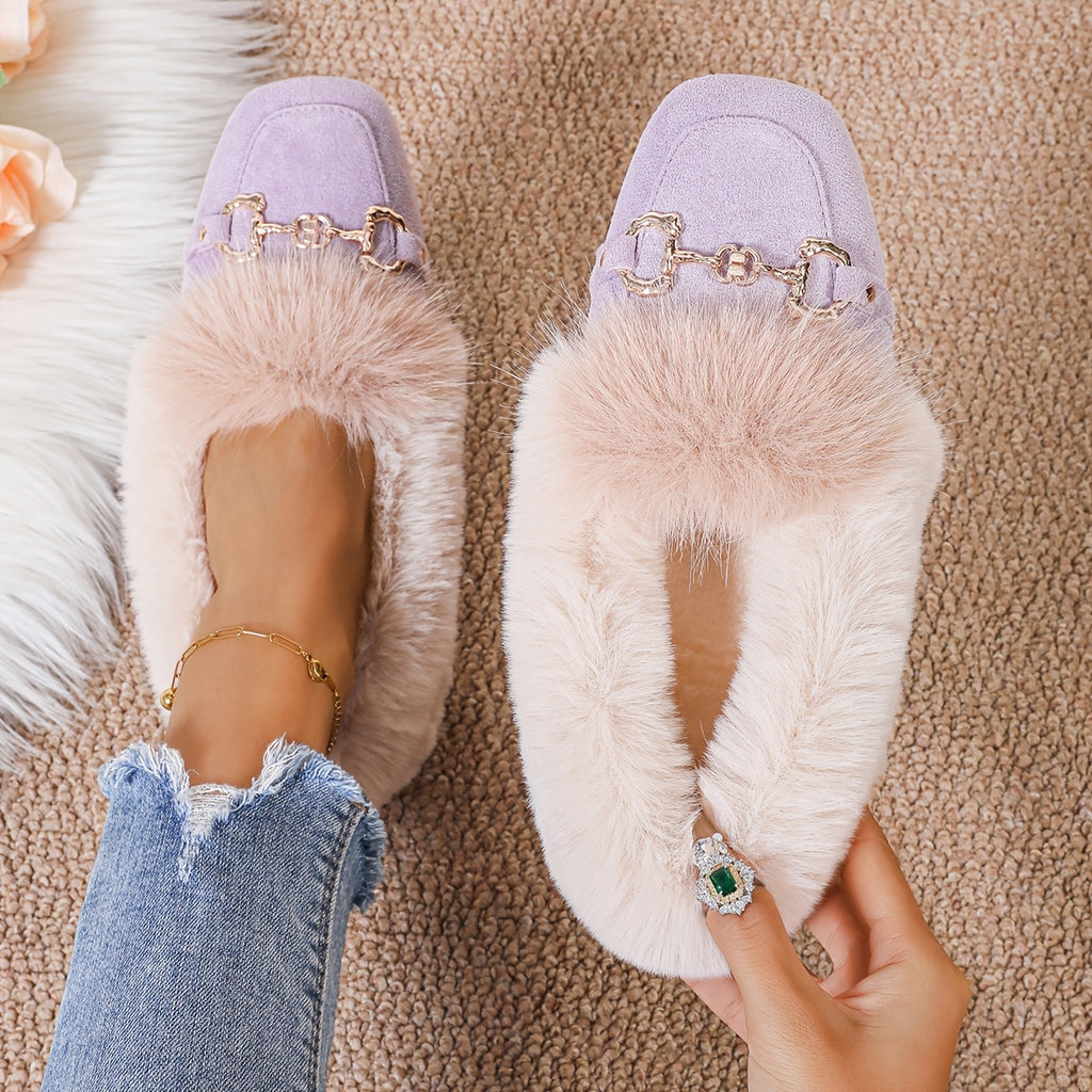 Mules chaussons pour femme bordés de fausse fourrure