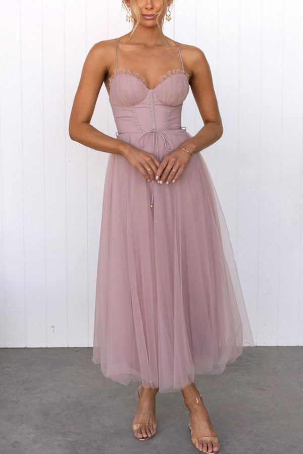 Women's Tulle Midi Dress for Elegant Summer Parties and Celebrations