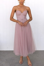 Women's Tulle Midi Dress for Elegant Summer Parties and Celebrations