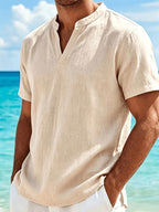 Men's Lightweight Notch Neck Beach Shirt with Relaxed Short Sleeves