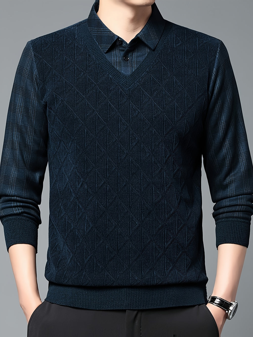 Men’s Layered Look V-Neck Knit Sweater