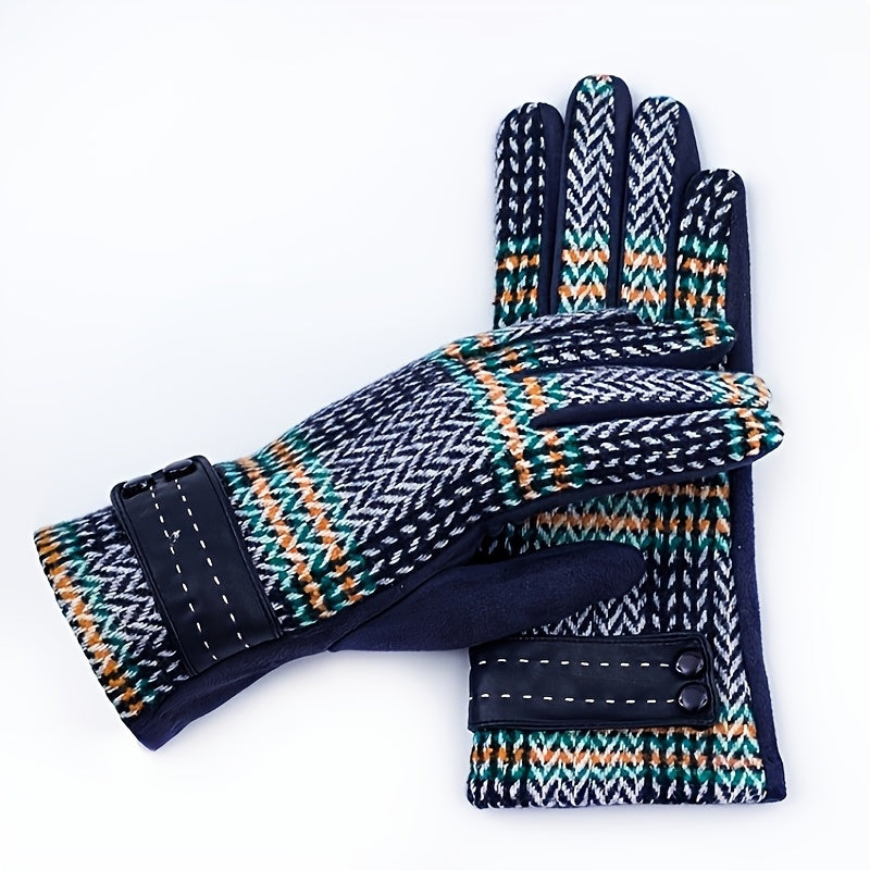 Gants à carreaux pour femme avec poignets à boutons