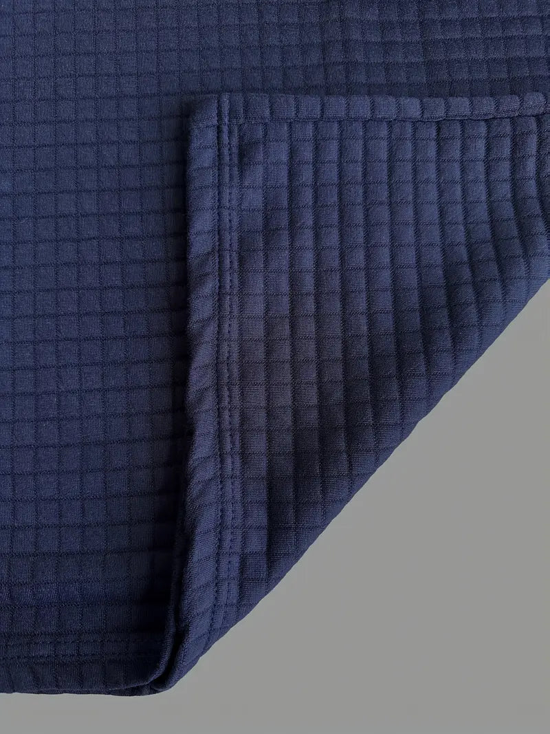 Polo à manches longues texturé pour homme avec fermeture à boutons quart de zip