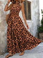 Women's Leopard Print Smocked Waist Maxi Dress