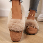 Mules chaussons pour femme bordés de fausse fourrure