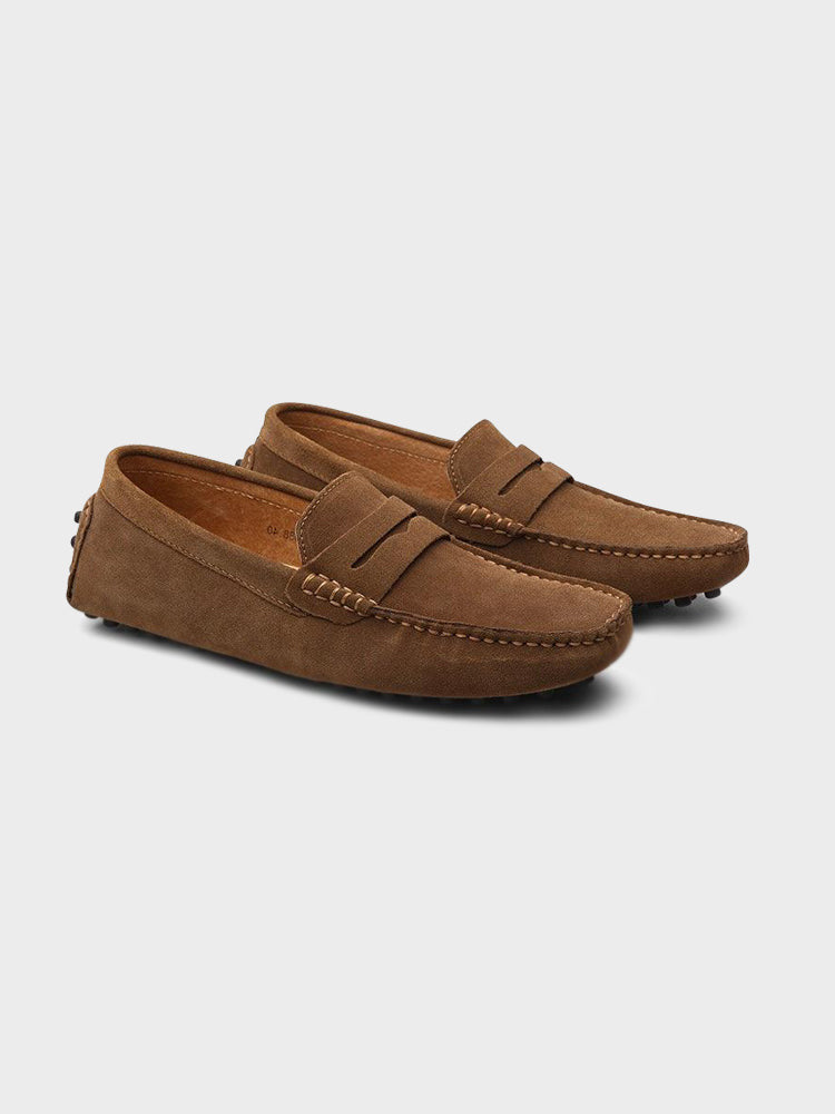 Herren Klassische Wildleder Penny Loafers mit handgefertigter Mokassinnaht und flexiblem Fahrsohle