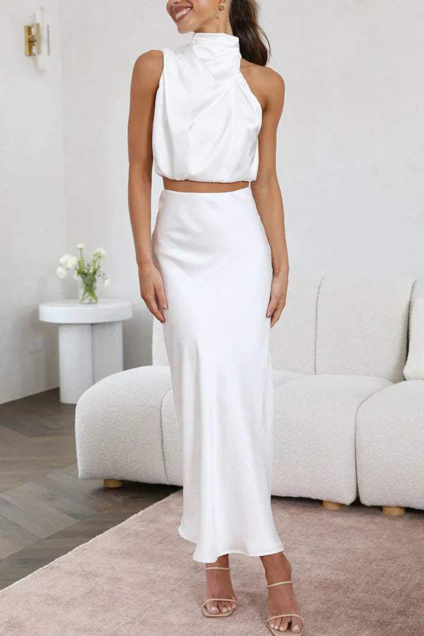 Damen elegantes Top- und Maxirock-Set mit fließendem Schnitt für besondere Anlässe