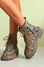 Women's Zebra Print Lace-Up Ankle Boots