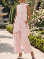 Women's Sleeveless High Neck Layered Wide Leg Jumpsuit